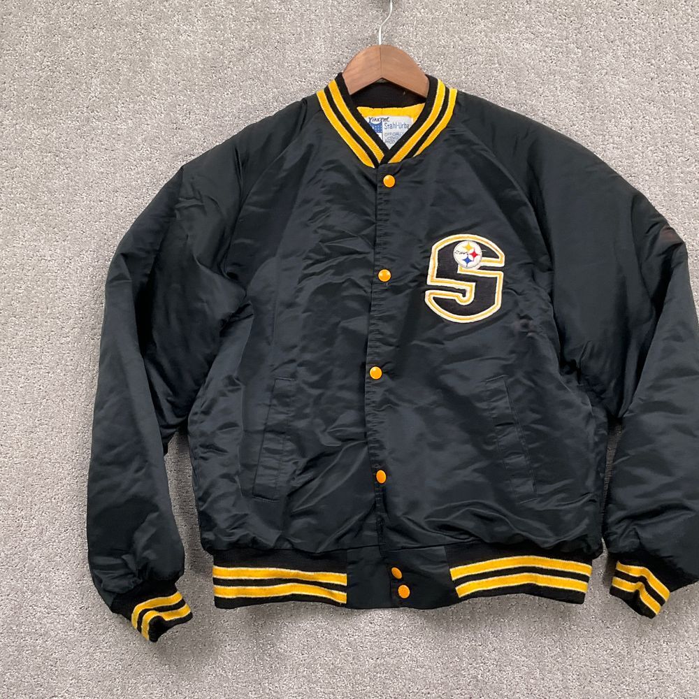 Stahl Urban NFL Steelers Jacket Men L Black Gold Satin Varsity Bomber Football